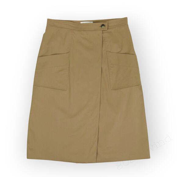 10/42 BA&SH Bastien CottonBlend ALine Wrap Midi Skirt Camel PatchPockets - Picture 11 of 14